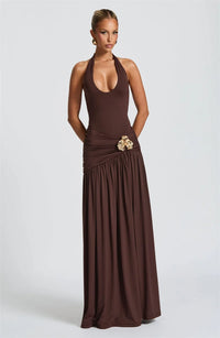 Elegant Halter Bodysuit And Skirt Maxi Dress Set