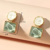 Round Square Crystal Stone Drop Earrings