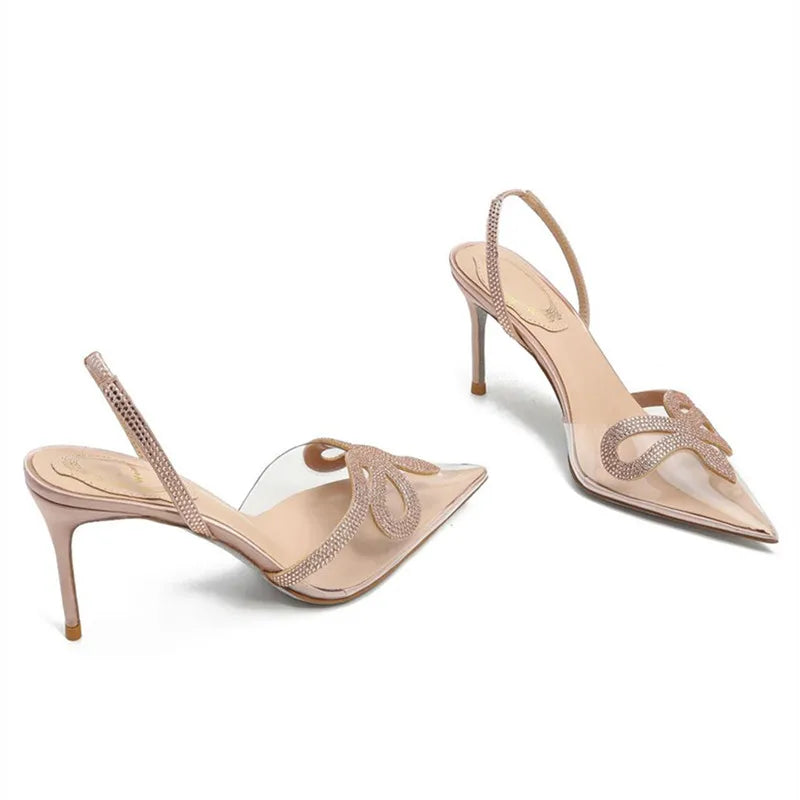 Luxury Rhinestones Transparent PVC Slingback Pumps