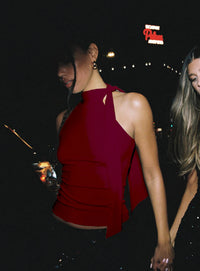 Sleeveless High Neck Tie Top