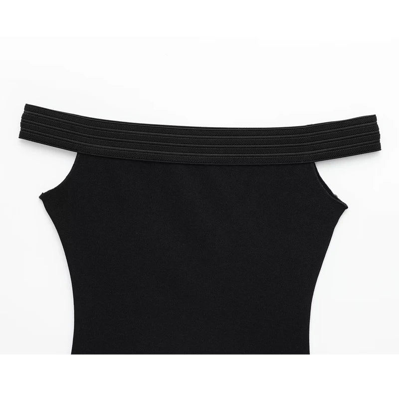 Black off Shoulder Sleeveless Bodysuit