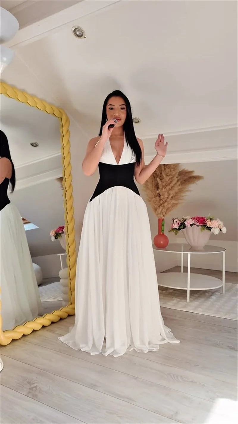 Halter Deep V Neck Backless Sexy Maxi Dress