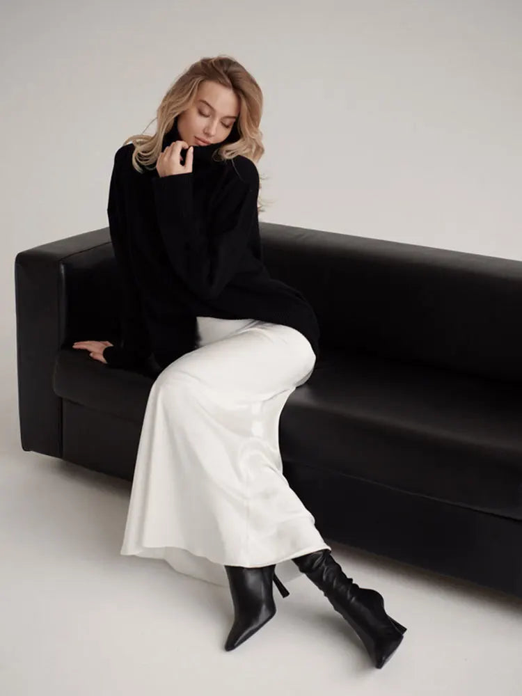 Casual Satin  Loose High Waist Maxi Skirt