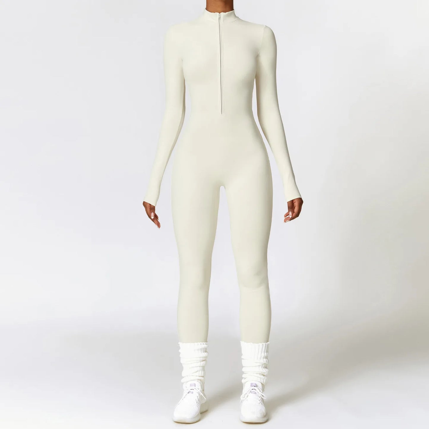Long Sleeved One-piece Zipper Jumpsuit