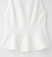 White Bow Sleeveless Casual Pleated Top