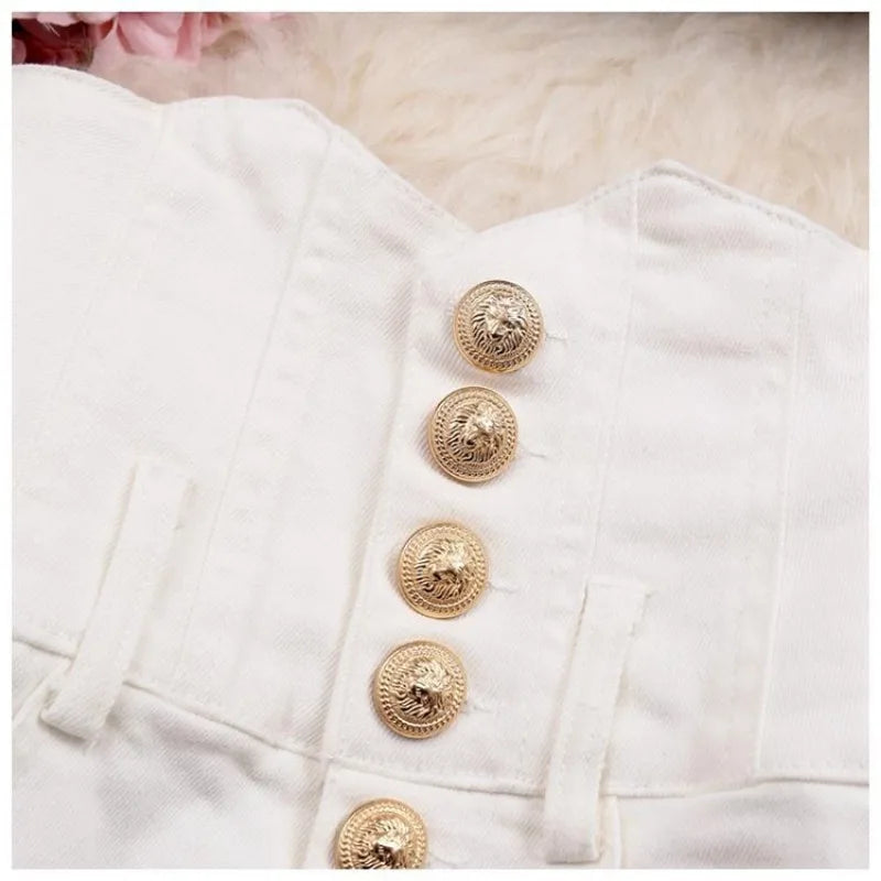 High Waist Single Breasted Tunic Solid Color Shorts