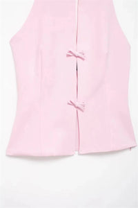 Bow Rhinestone Cut Out Backless Top