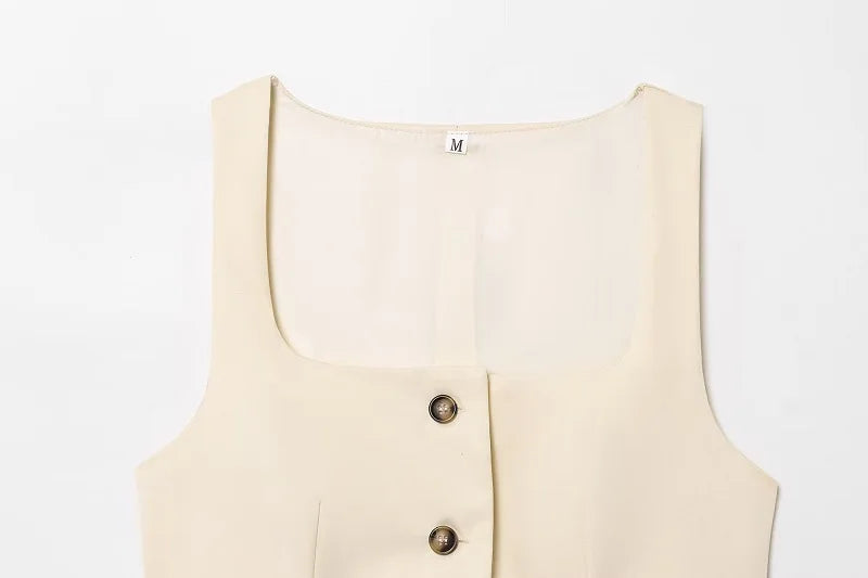 Sleeveless Button up Waistcoat Tank Top