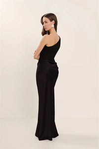 Satin Inclined Shoulder Sexy Maxi Dress