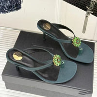 Rhinestone Flower Decor Heeled Slippers