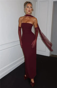 Scarf Collar Strapless Sexy Maxi Dress
