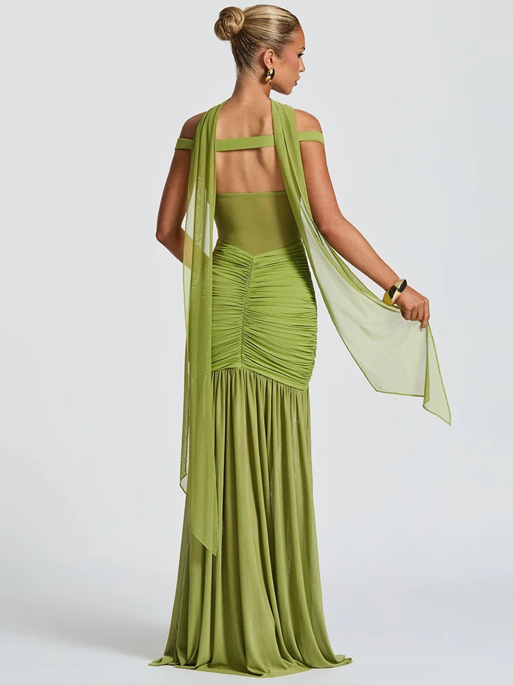 Off-shoulder Ruched Backless Sexy Maxi Dress