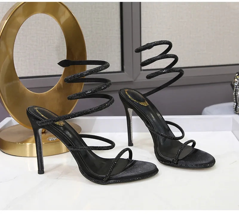 Snake Twine Around Crystal Rhinestone Thin High Heels