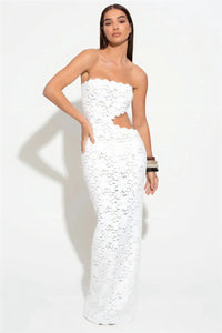 Lace Strapless Hollow Out  Maxi Dress