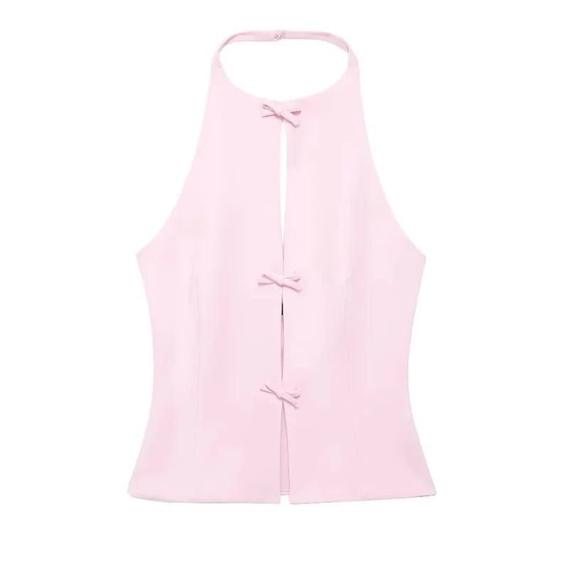 Bow Rhinestone Cut Out Backless Top