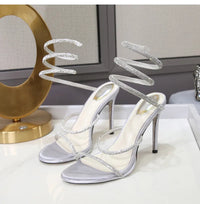 Snake Twine Around Crystal Rhinestone Thin High Heels