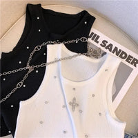 Embroidered Flare Chic Diamonds O-Neck Tank Top