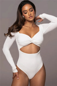 Hollow Out Long Sleeve Square Collar Bodysuit