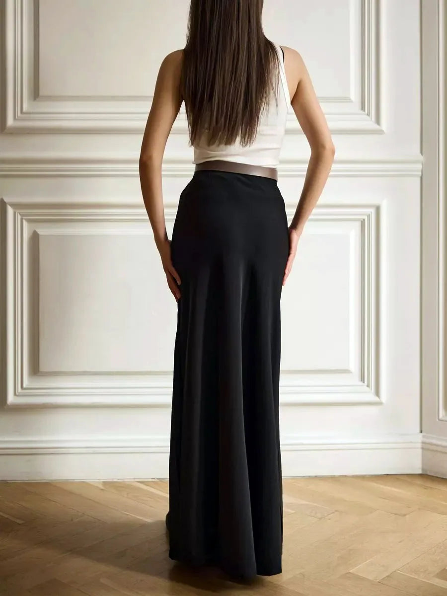 Casual Satin  Loose High Waist Maxi Skirt