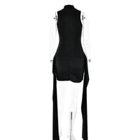 Turtleneck Sleeveless Irregular Ruched Mini Dress