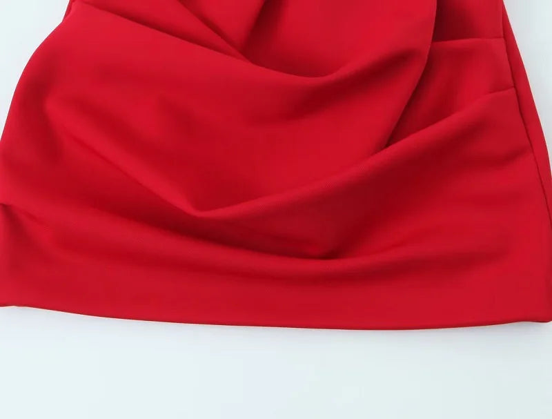 Red High Waist Pleated Mini Skirt