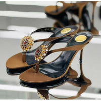 Rhinestone Flower Decor Heeled Slippers