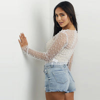 Pearl Mesh See Through Long Sleeve T-shirt