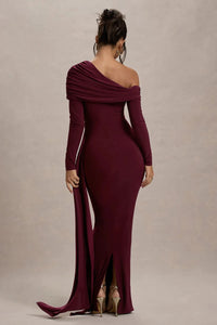 Skew Collar Long Sleeve Sexy Maxi Dress