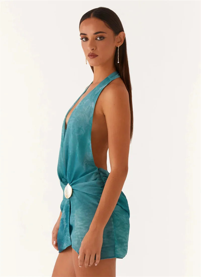 Halter Deep V Neck Sexy Mini Dress