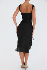 Elegant Ruffle Ruched Midi Dress
