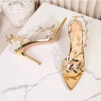 Gold Leaf Elegant Pointed Toe Thin High Heels