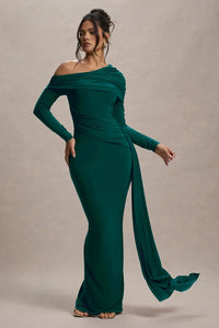 Skew Collar Long Sleeve Sexy Maxi Dress