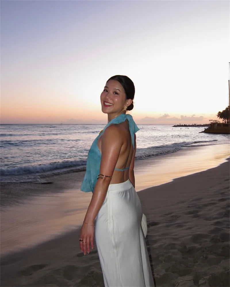 Tie Dye Hollow Out Halter Sexy Tank Top