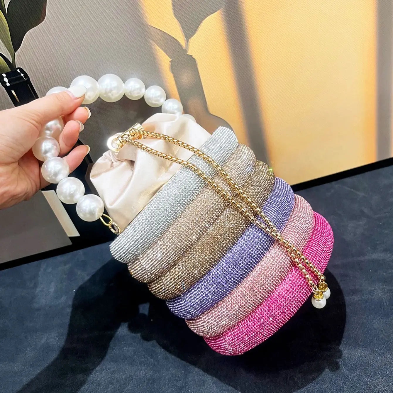 Rhinestones Evening Bucket Bag