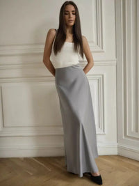 Casual Satin  Loose High Waist Maxi Skirt