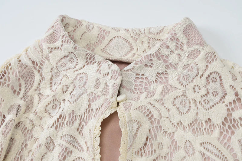 Lace Hollow Out Long Sleeve Sexy Mini Dress