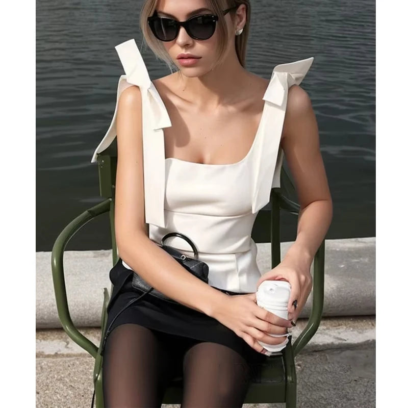 Shoulder Bow Sleeveless Top