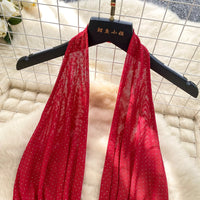 Halter Lace Up Backless Shiny Swing Collar Mesh Top