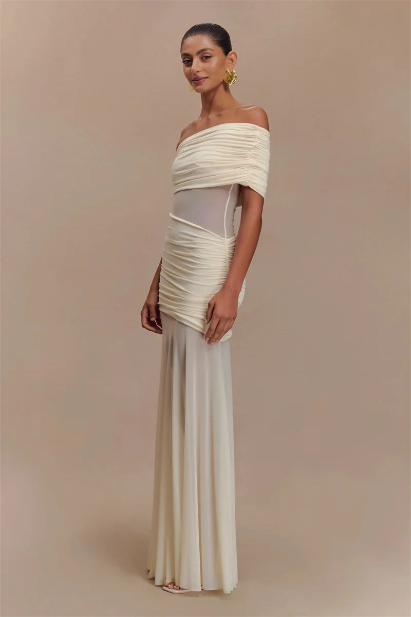 One Shoulder Mesh Sexy Maxi Dress