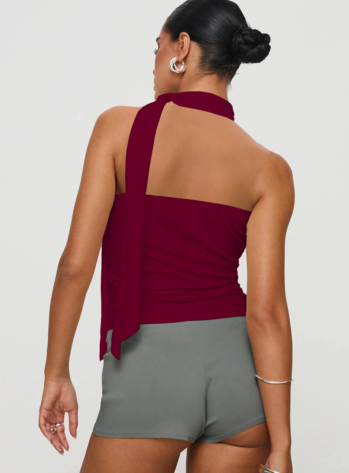 Sleeveless High Neck Tie Top