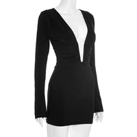 Deep V Neck Long Sleeve Sexy Mini Dress