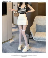 High-waisted A- line Split Short Skirt