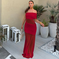 One Shoulder Mesh Sexy Maxi Dress