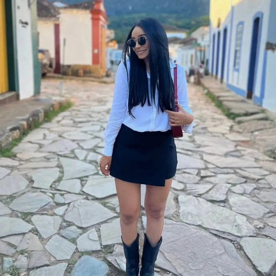 High Waist Mini Asymmetric Skort