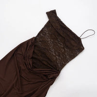 One Shoulder Lace See Through Sexy Maxi Dress