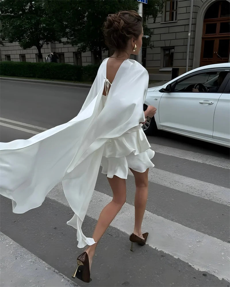 Shawl Sleeve Ruffle Sexy Mini Dress