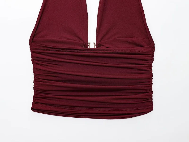 Sexy Ruched Backless  Halter Crop Top