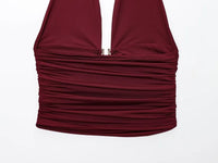 Sexy Ruched Backless  Halter Crop Top