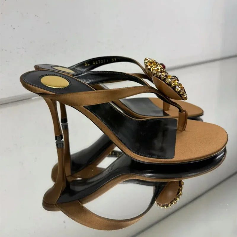 Rhinestone Flower Decor Heeled Slippers