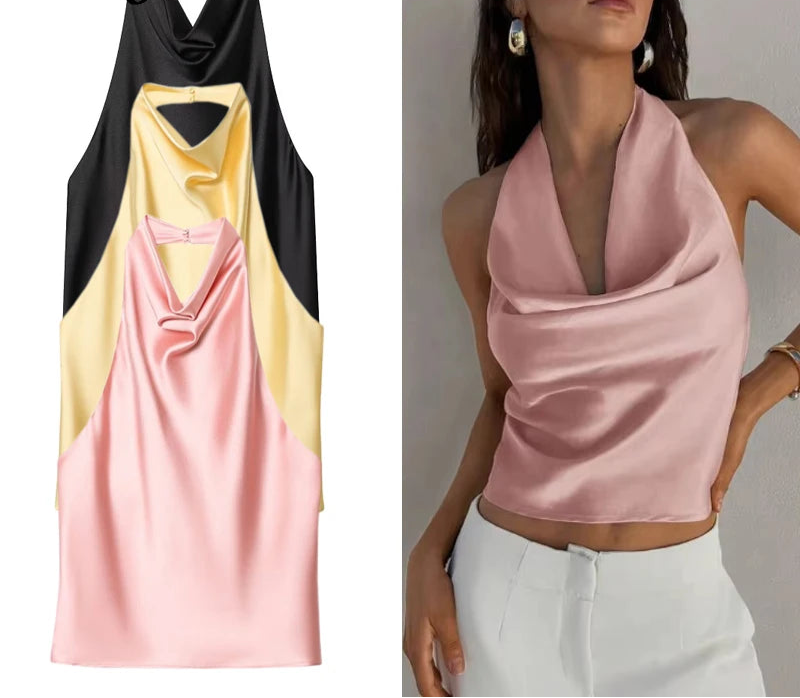 Satin Halter Backless Top